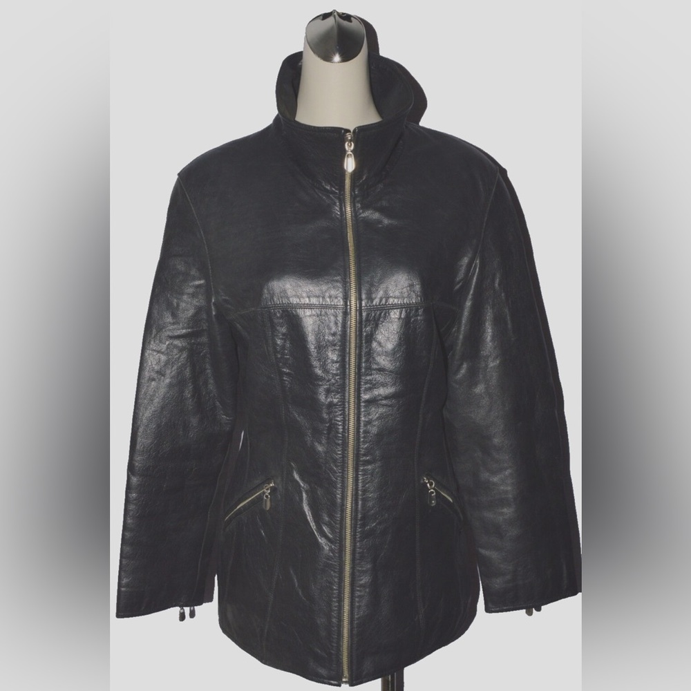 WINLIT NEW YORK WOMENS VINTAGE 80'S 90'S SZ SMALL BLACK LEATHER JACKET COAT